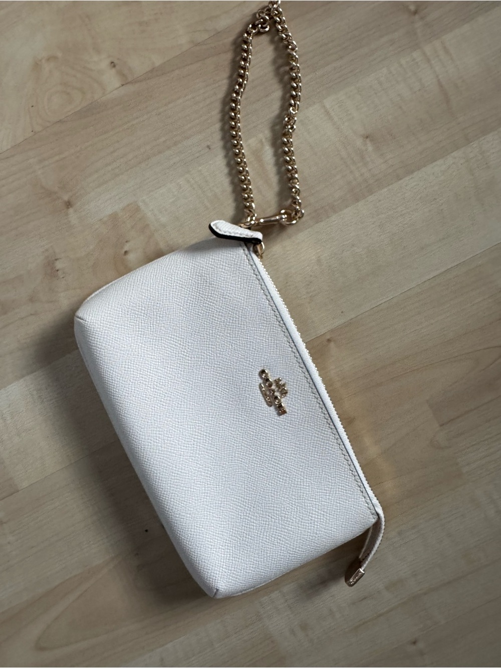 Coach Cream Leather Wristlet with Gold Chain Strap